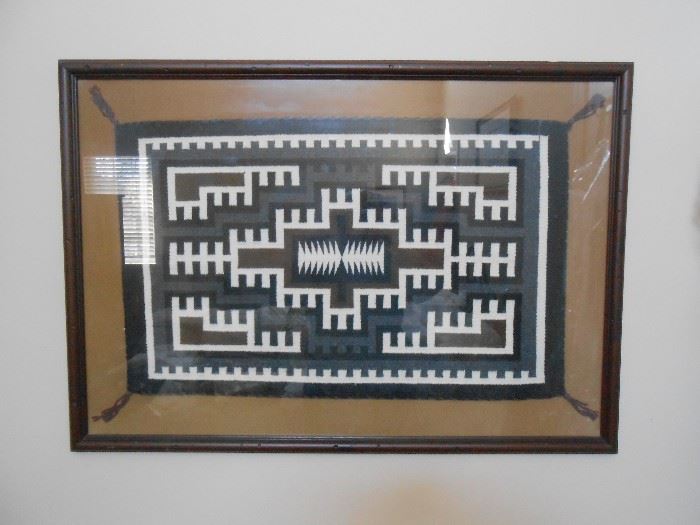 Taking bids on this Geometric style Navajo rug - Grey, brown, white & black.  Black border.  Approximate size 3'X2'