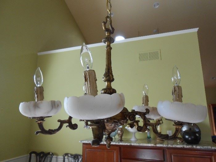 Vintage Gorgeous Alabaster bases (5) lamp holders, rewired.  Taking bids on this beauty!