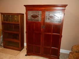 Leaded glass wood cabinet