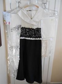 Long black/white evening gown Tadashi size 10, Plus a white on white summer coverlet with (2) shams