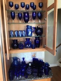 1950s Anchor Hocking Blue Sailboat pitcher and 8 glasses
