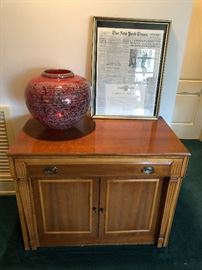 Wonderful Saginaw furniture shops folding extension table.  asking $200   Phil O'Reilly handblown glass bowl