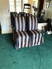 Four parsons chairs with custom silk striped slipcovers asking $500 for the set