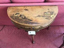Antique game table with Coromandel inlay. 36"w x 18"d x 29.24"h.  Stunning next photos show it open and the storage drawer.