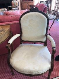 one of a pair of cream upholstered french provincial antique chairs for sale originally $5300 for the pair asking $1800