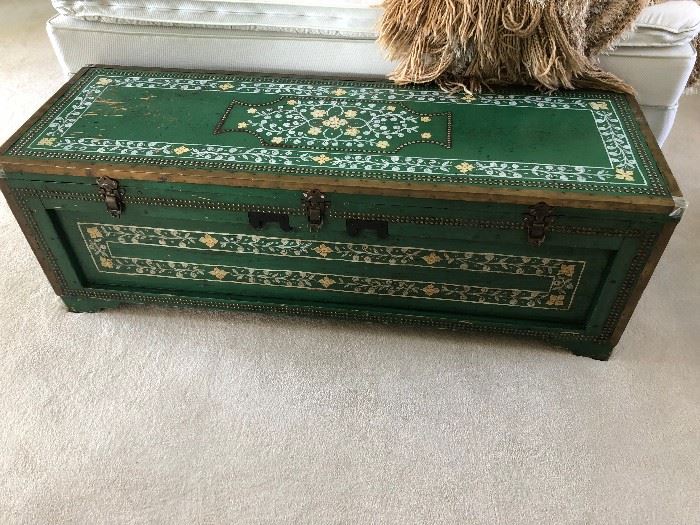 handpainted chest from Mexico  measures 64.5"l x 21.5"d x 22"high originally $6000 asking $2600