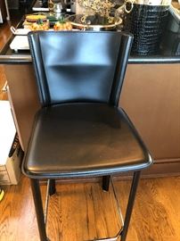 one of  pair of Italian made bar stools in black leather for sale 