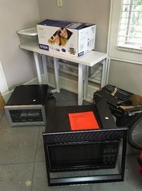 wine fridge, microwave and printer