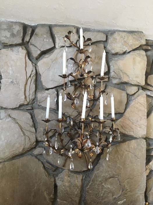 Vintage large crystal wall candle sconce