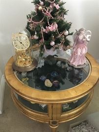 Round gold leaf glass top display table
