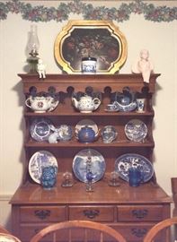 Vintage Maple Breakfront and a portion of Blue and White Porcelain 
