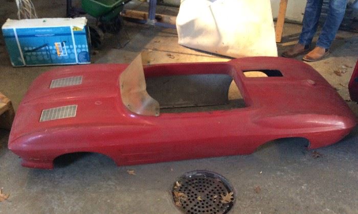 1960's fiberglass go-kart Corvette with seat and metal under carriage (not pictured) No tires or motor