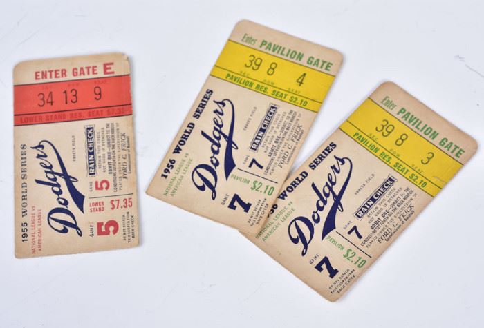 Brooklyn Dodger World Series Tickets 1955 and 1956             Bid on-line today through March 21st at www.fairfieldauction.com