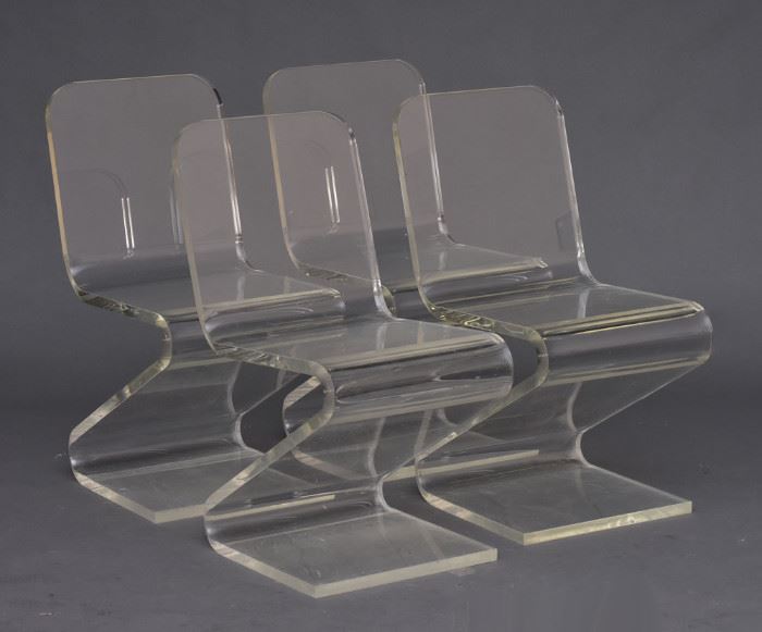 Set of Four Lucite Acrylic Zig Zag Z Chairs             Bid on-line today through March 21st at www.fairfieldauction.com