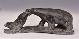 Inuit Sculpture Bear And Seal
14" long 5" high
signed bottom Moses Smith             Bid on-line today through March 21st at www.fairfieldauction.com