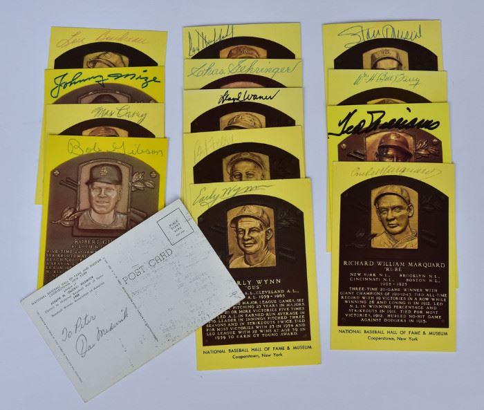 Group Of Signed Baseball Hall Of Fame Plaques  Including Richard Marquard, Ted Williams, 
Bill Terry, Stan Musial, Early Wynn,
Bobt Feller, Lloyd Waner, Charles Gehringer,
Carl Hubbell, Joe Medwick (signed verso),             Bid on-line today through March 21st at www.fairfieldauction.com
