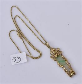 14k Gold Carved Jade Pendant             Bid on-line today through March 21st at www.fairfieldauction.com
