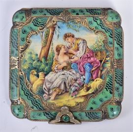 Enameled Silver Compact             Bid on-line today through March 21st at www.fairfieldauction.com