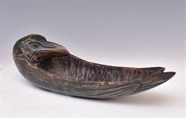 Hib Sabin  carved raven spirit bowl
14" long             Bid on-line today through March 21st at www.fairfieldauction.com