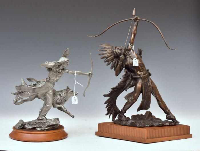 Two Western Sculptures The Hunter
12" tall 11" wide
Jim Ponter
Anniversary Issue of The Western
Heritage Museum
from an edition of 4500
Star Shooter
17" tall 12 1/2" wide
Lincoln Fox
1988 The Franklin Mint             Bid on-line today through March 21st at www.fairfieldauction.com