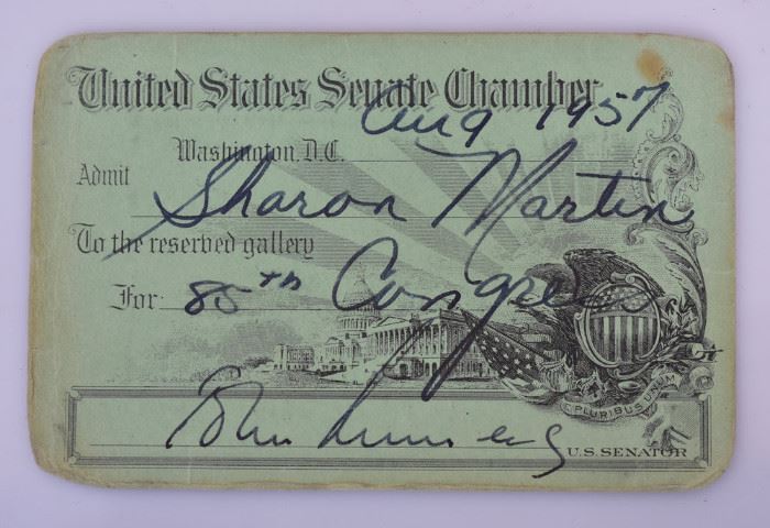 John F. Kennedy Signed US Senate Pass             Bid on-line today through March 21st at www.fairfieldauction.com