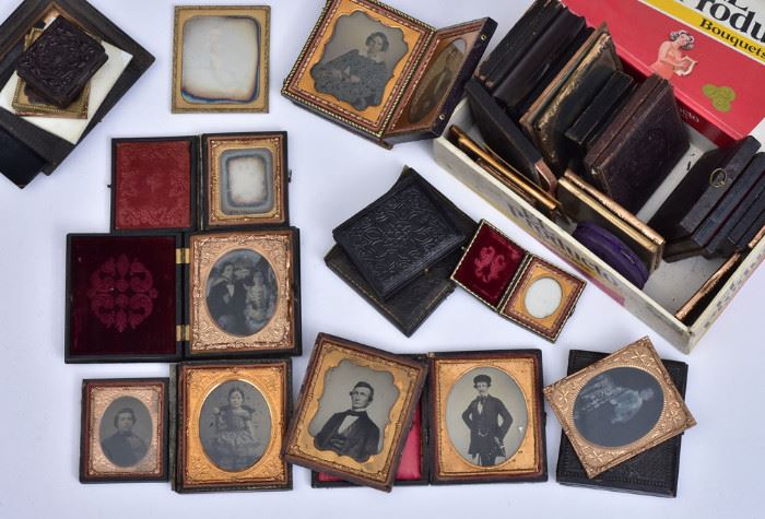 Collection of Cased Images  including daguerreotypes, some in 
gutta percha cases, some lacking cases
35 images total             Bid on-line today through March 21st at www.fairfieldauction.com