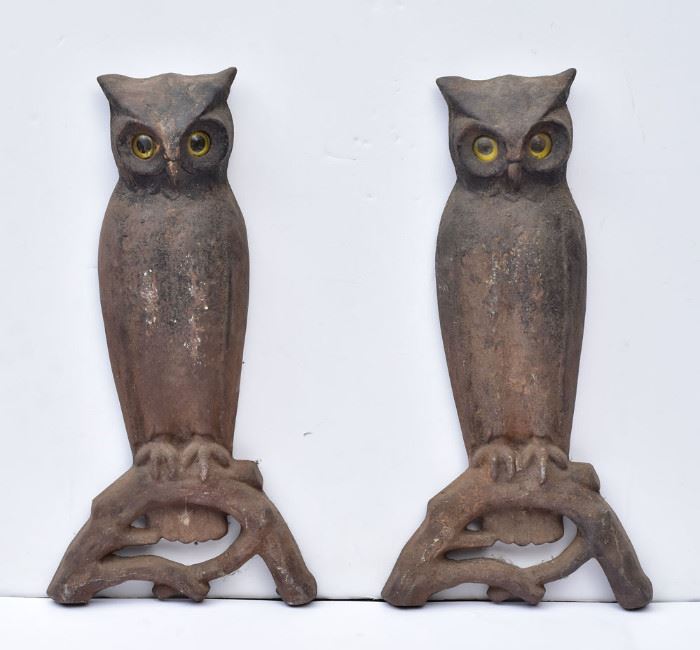 Cast Iron Owl Andirons             Bid on-line today through March 21st at www.fairfieldauction.com