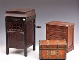 Toy Phonograph  Baby-Cabinet, Garford, Mfg., 18" high
together with a Victorian miniature steamer
trunk and a Victorian walnut doll dresser             Bid on-line today through March 21st at www.fairfieldauction.com