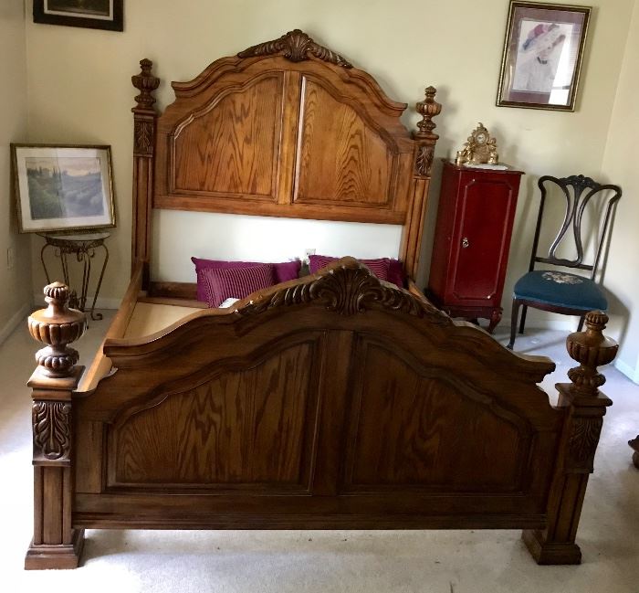 Queen Oak Bed, Jewelry Armoire & More