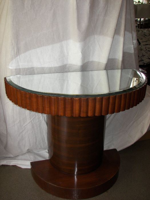 unique half round mirror topped table
