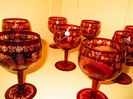 Bohemian etched stemware, 19th C.