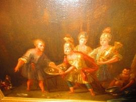 Attributed to the school of Cornelius van Poelenburgh (1594-1667) Netherlands, 'Soldato All 'Interno Di Una Grotta'  oil on canvas in gilded frame, 28x25