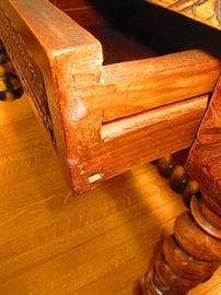 Detail of Drawer of 19th C. English Barley Twist Desk