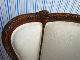 Detail of Antique Ram’s Head Chair in Damask