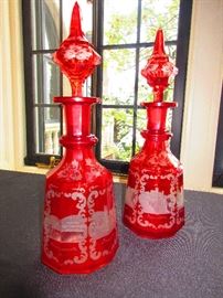 Pair of 19th C. Bohemian Decanters