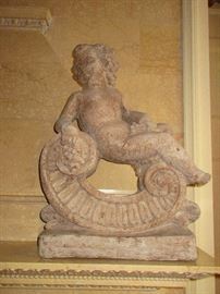 Detail of Pair of Large 19th C. Cast Putti (27” Tall)