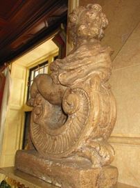 Detail of Pair of Large 19th C. Cast Putti (27” Tall)