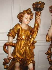 Detail of 16th/17th C. Italian Figural Candlestands (38.5” Tall)