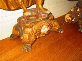 Detail of 16th/17th C. Italian Figural Candlestands (38.5” Tall)