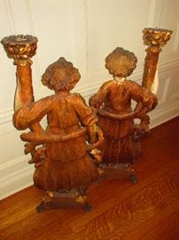 Detail of 16th/17th C. Italian Figural Candlestands (38.5” Tall)