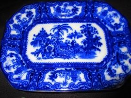 Group of 4 Flow Blue Ironstone Luncheon Plates