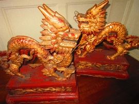 Pair of Red Gilt Dragons 