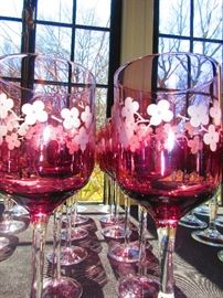 Group of Amethyst Colored Etched Goblets