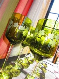 Group of Olive Etched Goblets