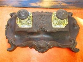 19th C. French Gutta Percha Inkwell 