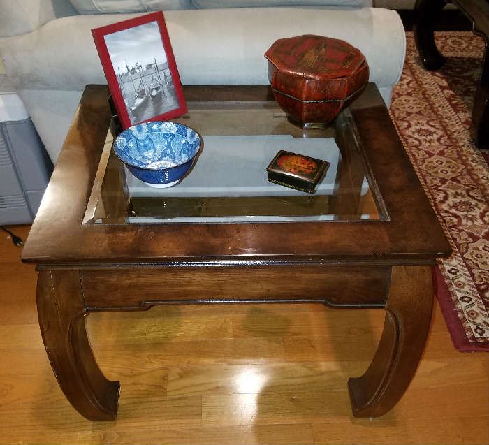 Asian Wood & Glass End Table