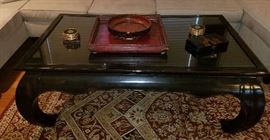 Beautiful Asian Wood & Glass Coffee Table