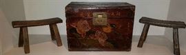 c1920's Lotis & Bird Motif Asian Box and Headrests
