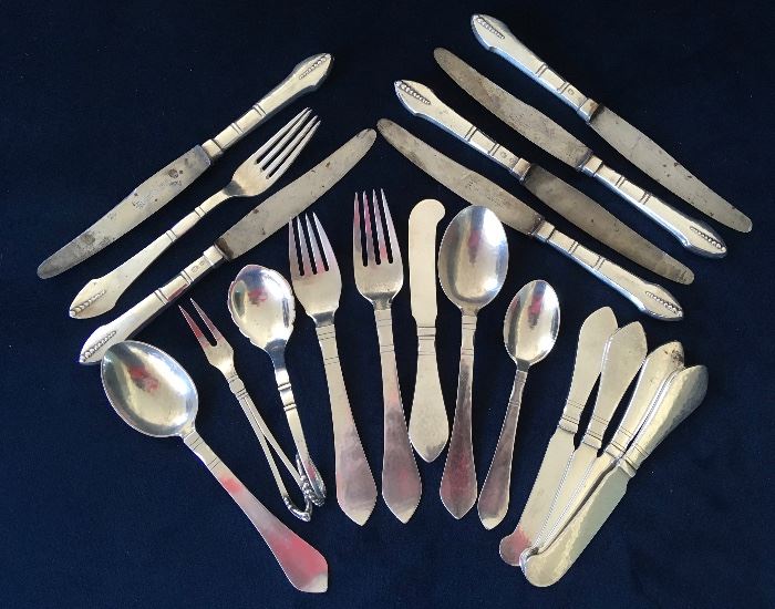 "Continental Pattern" Sterling Flatware, Designed and Made by Georg Jensen, Denmark and Sterling Flatware by Christian F Heise (1904-1932)