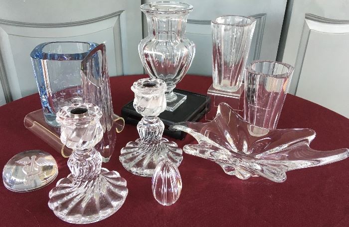 Mostly Baccarat Crystal: Candlesticks, Vases, Paper-weights; Also Stromberg Crystal Vase